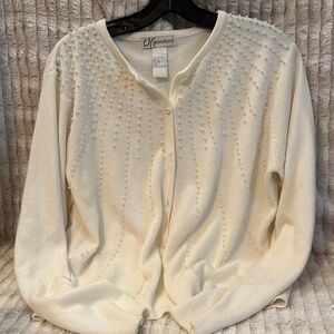 Dressbarn Women's White Cardigan with Pearl Details